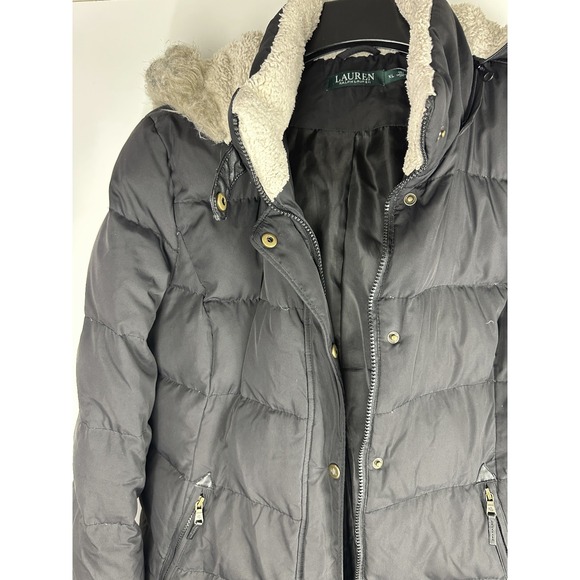 Lauren Ralph Lauren Down Puffer Coat Sherpa Faux Fur Hood Black Women's Size XL - Picture 4 of 16